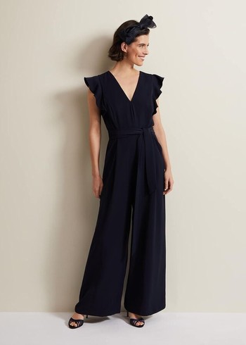 Phase Eight Kallie V Neck Frill Dress Navy USA | 9185023-SJ